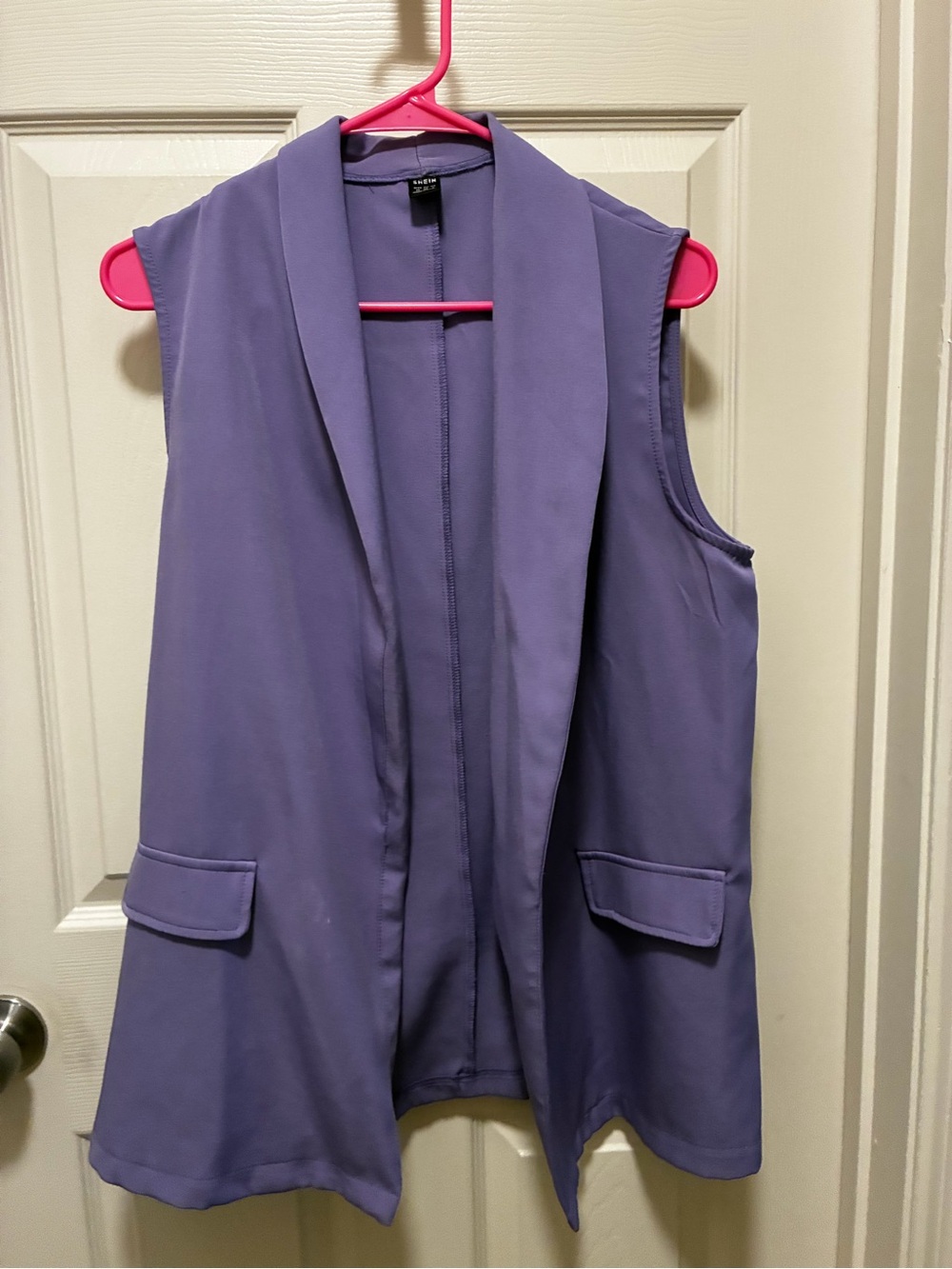 SHEIN Lavender Sleeveless Open-Front Vest with Flap Pockets